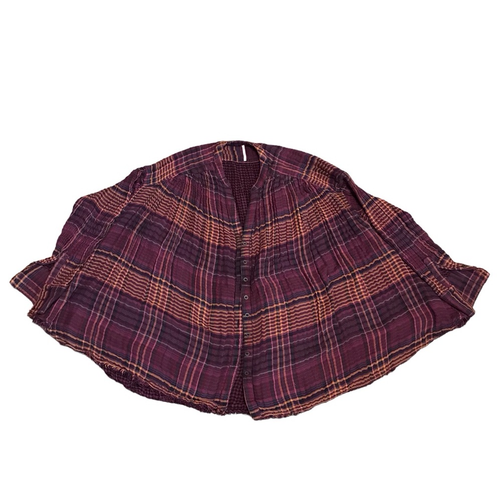 Free People Plaid Flannel Button Oversized Sweater Shirt Women’s Size XS